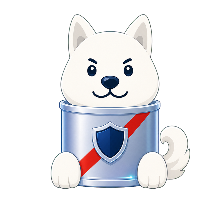 SpamDog’s dog mascot holding a spam-blocking shield